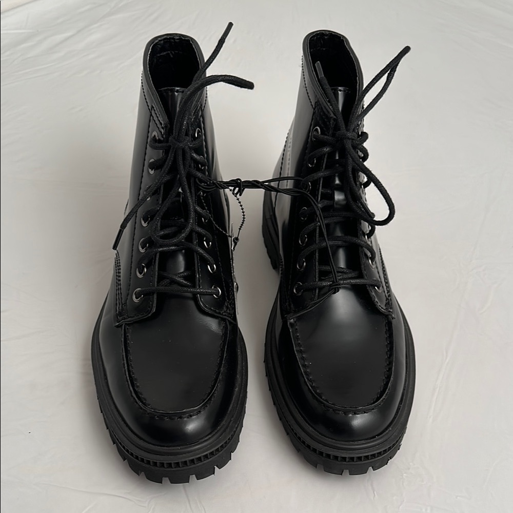 Express black leather moto combat style lace up boots